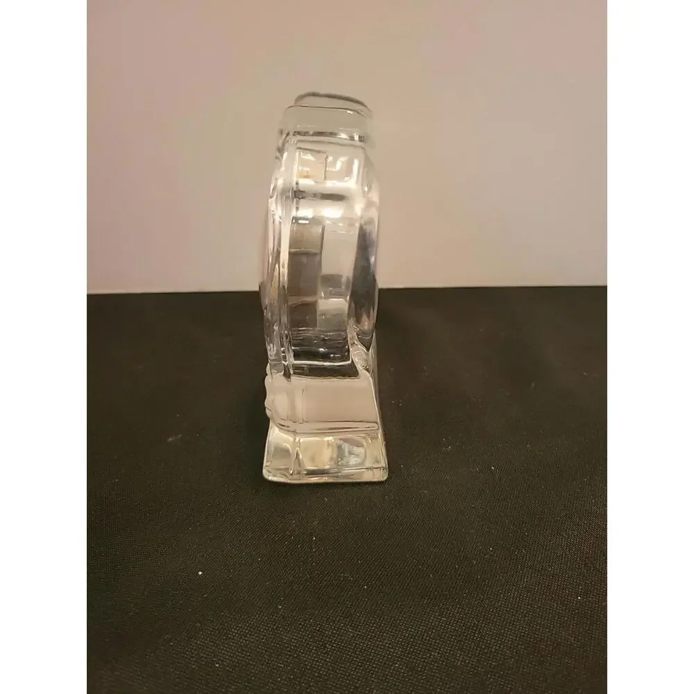 Small Heavy Glass Table Clock Quartz Movement Frosted Flowers 4.5
